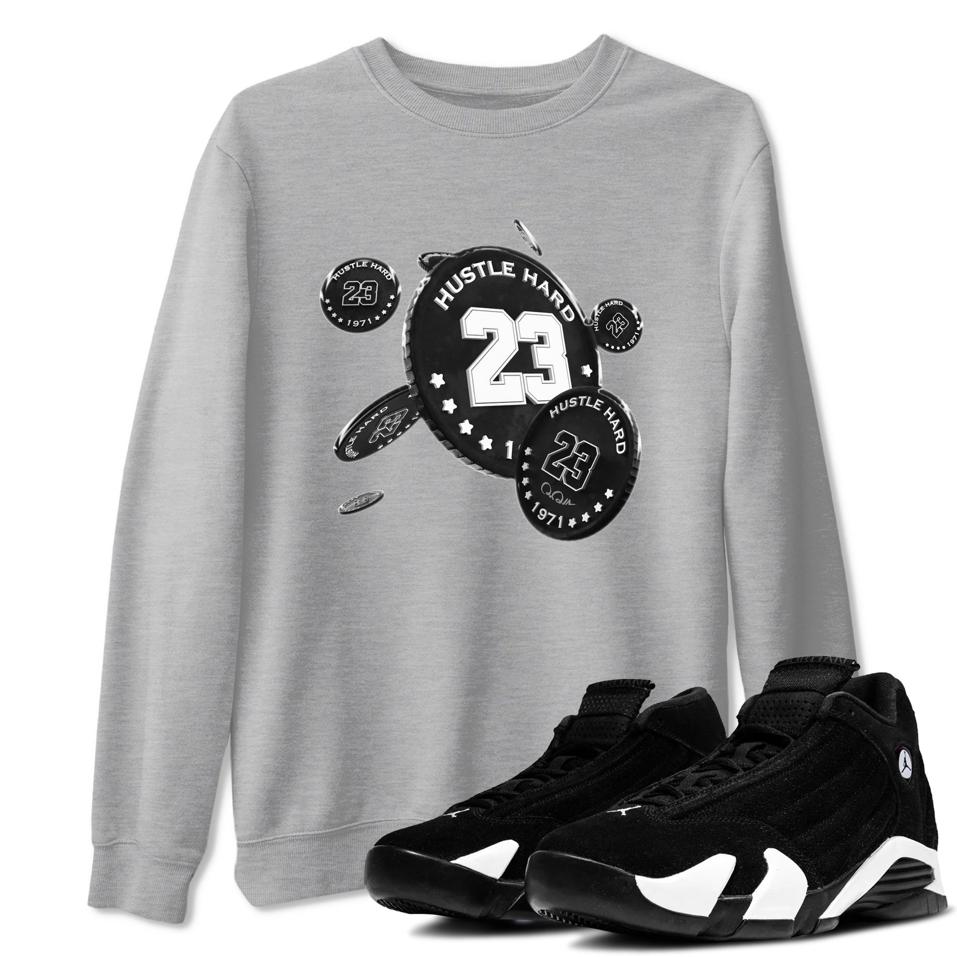 14s Panda shirt to match jordans Coin Drop sneaker tees Air Jordan 14 Panda SNRT Sneaker Release Tees Unisex Heather Grey 1 T-Shirt