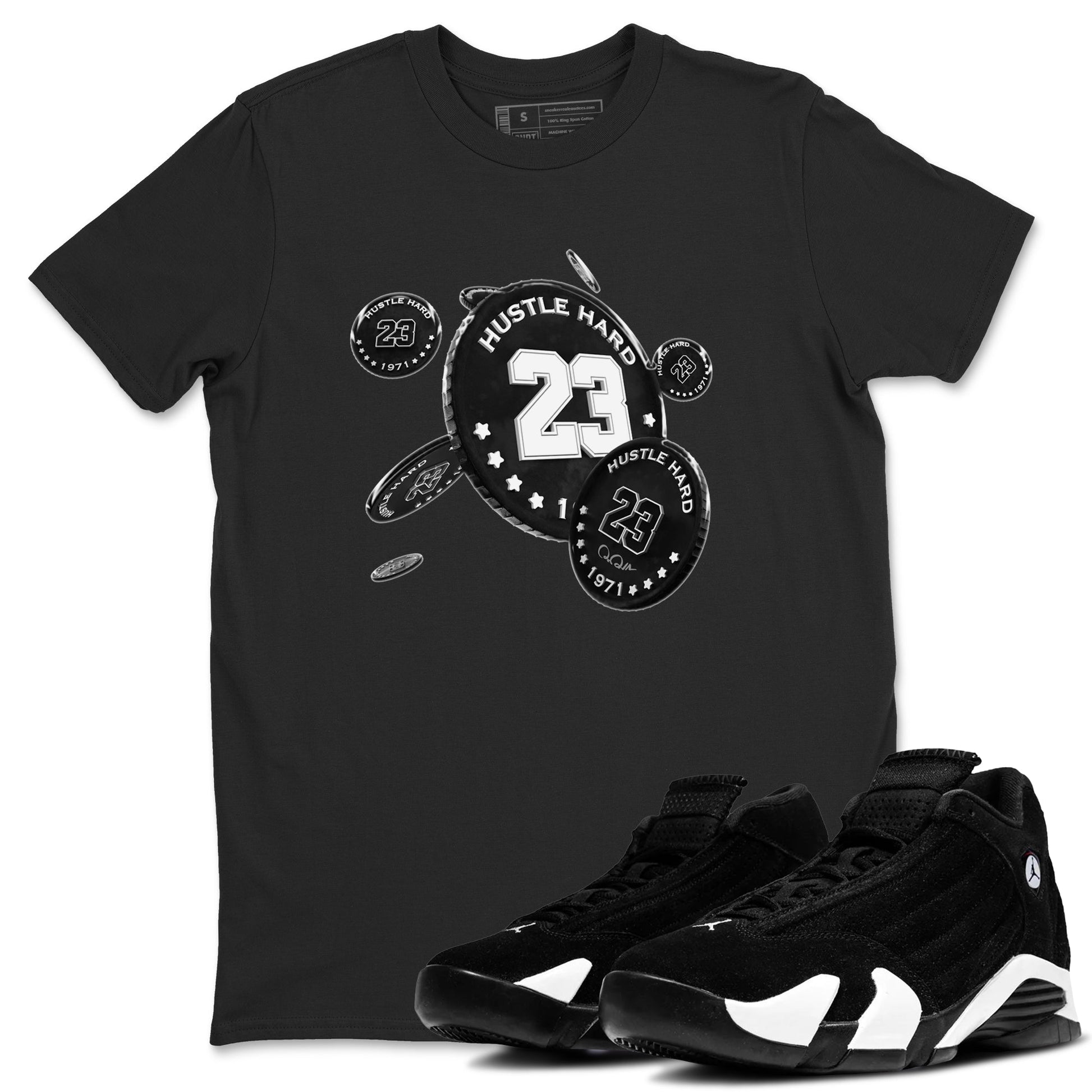 14s Panda shirt to match jordans Coin Drop sneaker tees Air Jordan 14 Panda SNRT Sneaker Release Tees Unisex Black 1 T-Shirt