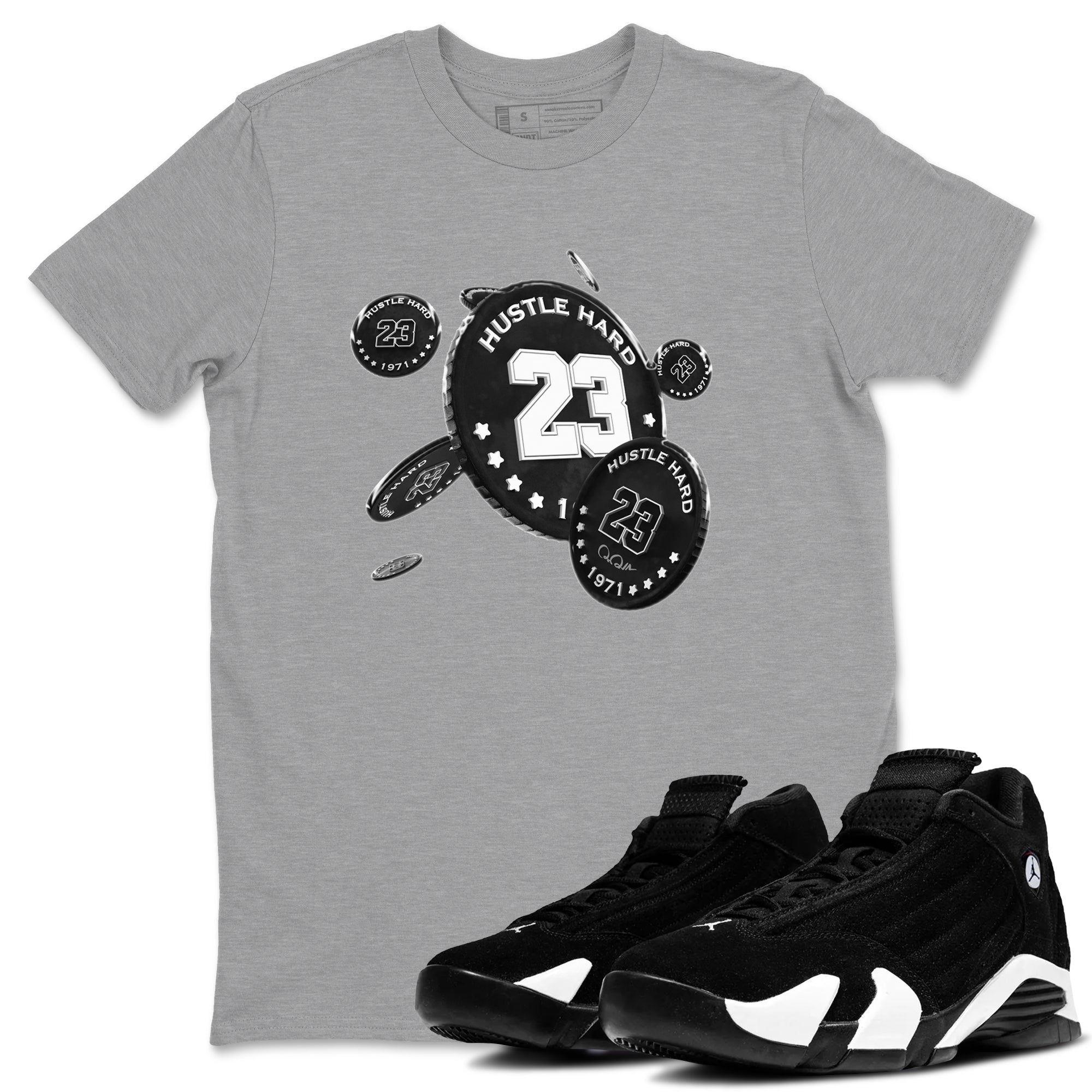 14s Panda shirt to match jordans Coin Drop sneaker tees Air Jordan 14 Panda SNRT Sneaker Release Tees Unisex Heather Grey 1 T-Shirt