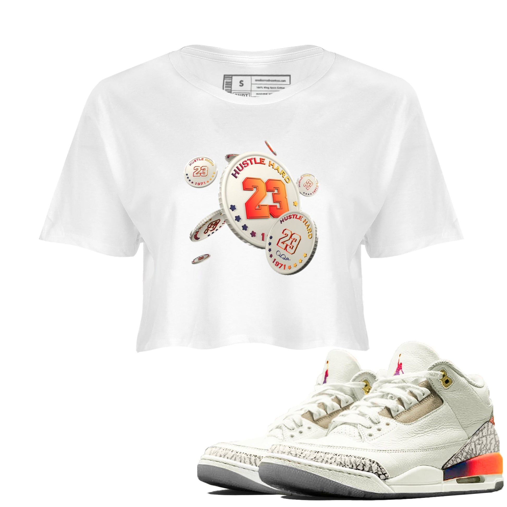 Air Jordan 3 J Balvin shirt to match jordans Coin Drop sneaker tees AJ3 Balvin  SNRT Sneaker Release Tees LGBTQ Gay Pride T-Shirt White 1 Crop T-Shirt