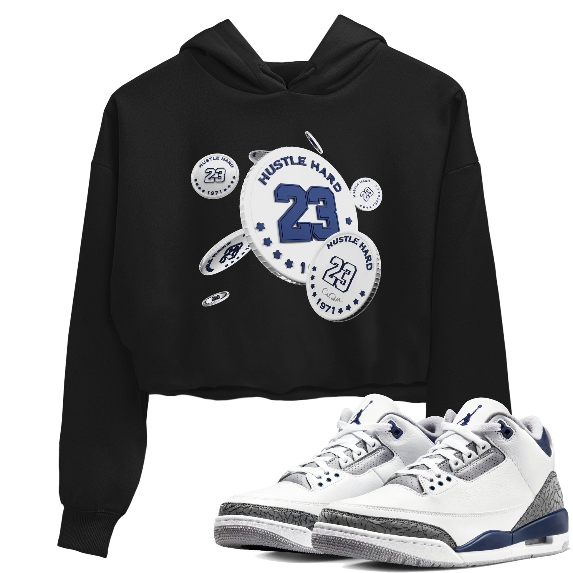 3s Midnight Navy shirt to match jordans Coin Drop sneaker tees AJ3 Midnight Navy SNRT Sneaker Release Tees Black 1 crop length shirt