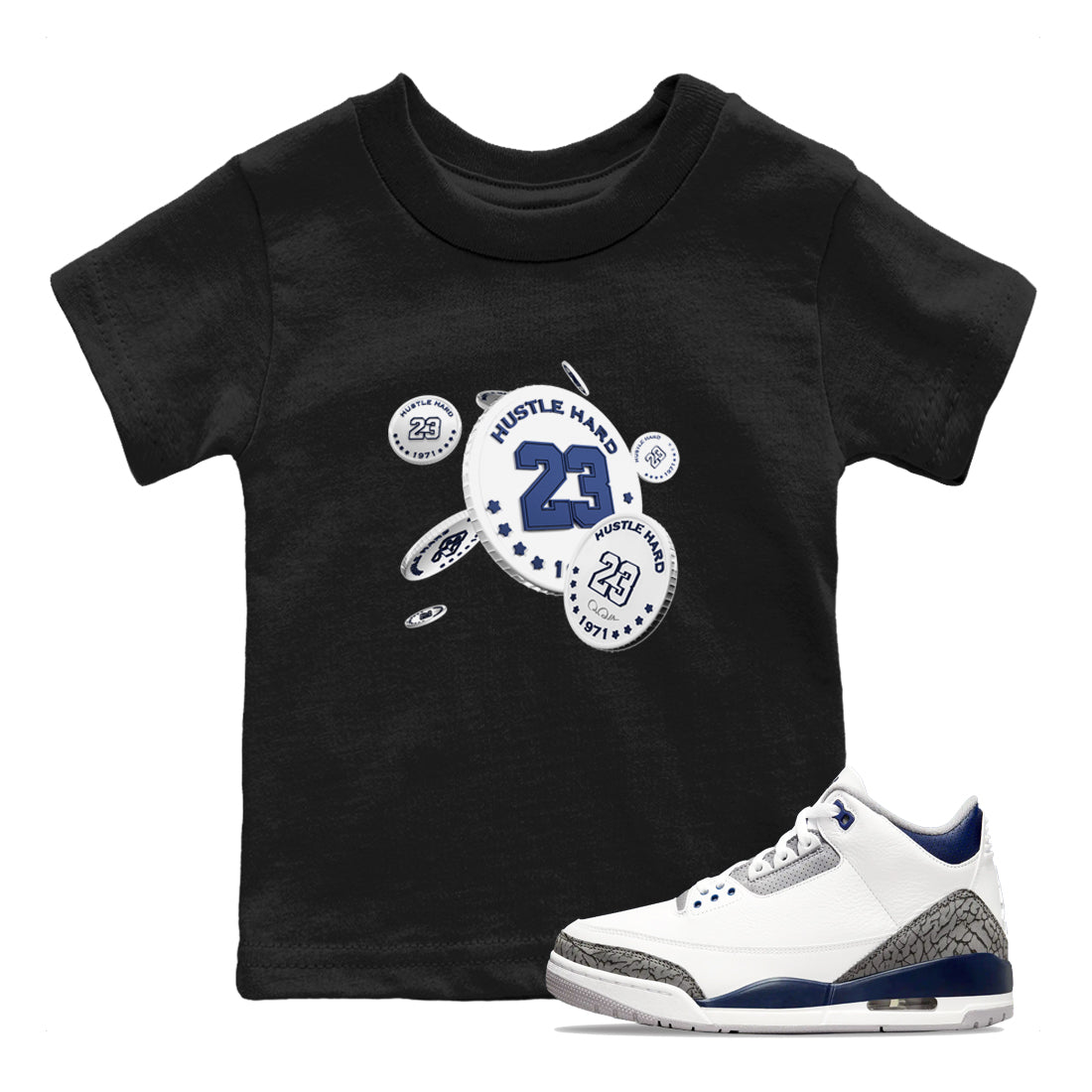 3s Midnight Navy shirt to match jordans Coin Drop sneaker tees AJ3 Midnight Navy SNRT sneaker release tees baby toddler Black 1 cotton Shirt