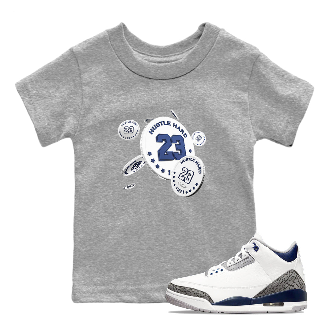 3s Midnight Navy shirt to match jordans Coin Drop sneaker tees AJ3 Midnight Navy SNRT sneaker release tees baby toddler Heather Grey 1 cotton Shirt