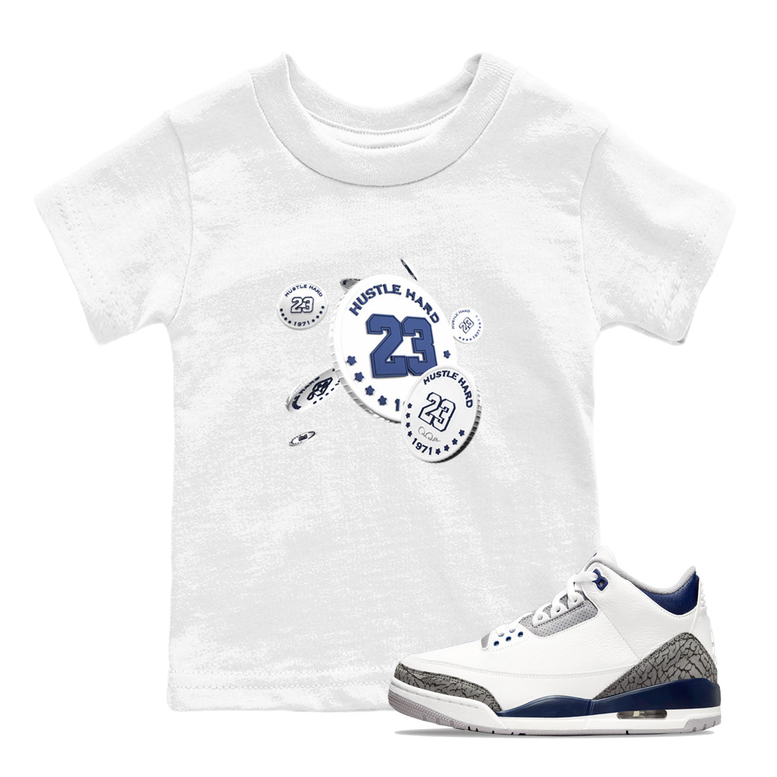 3s Midnight Navy shirt to match jordans Coin Drop sneaker tees AJ3 Midnight Navy SNRT sneaker release tees baby toddler White 1 cotton Shirt