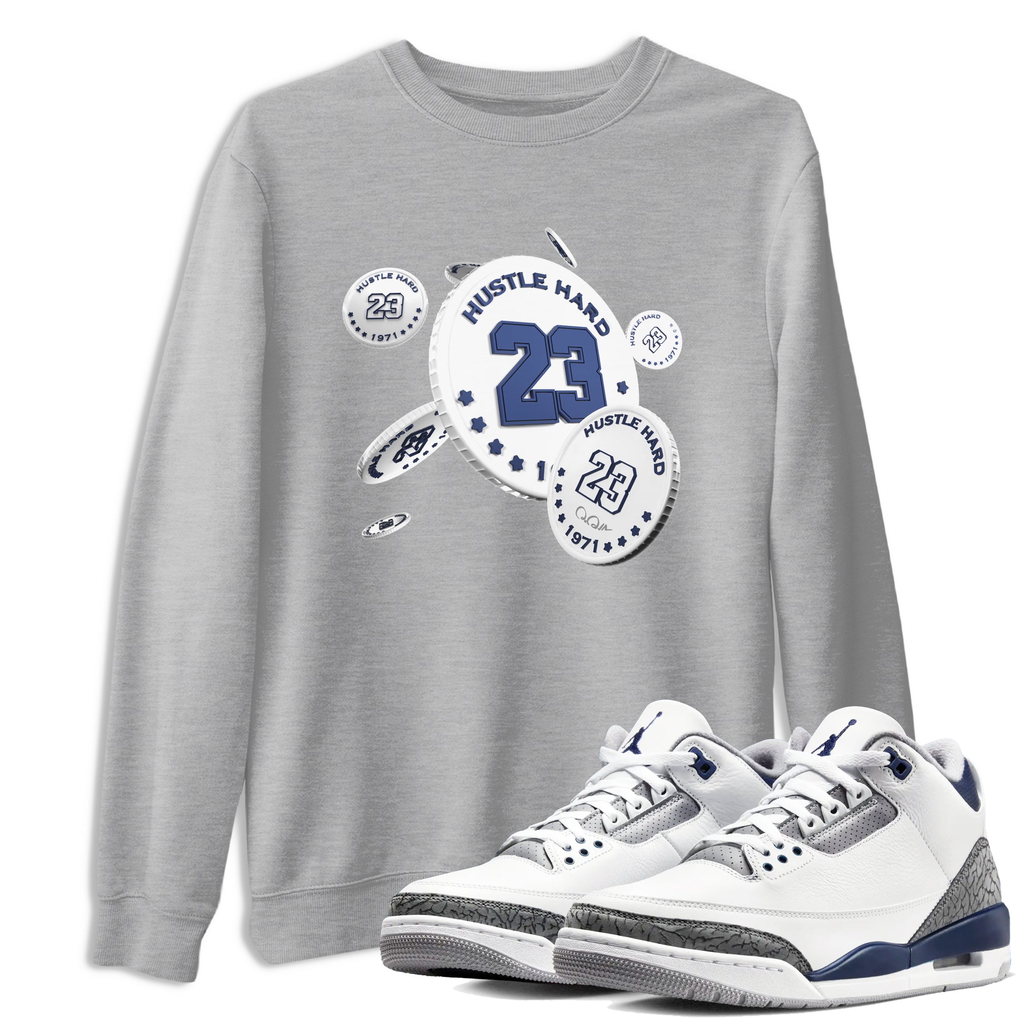 3s Midnight Navy shirt to match jordans Coin Drop sneaker tees AJ3 Midnight Navy SNRT Sneaker Release Tees unisex cotton Heather Grey 1 crew neck shirt