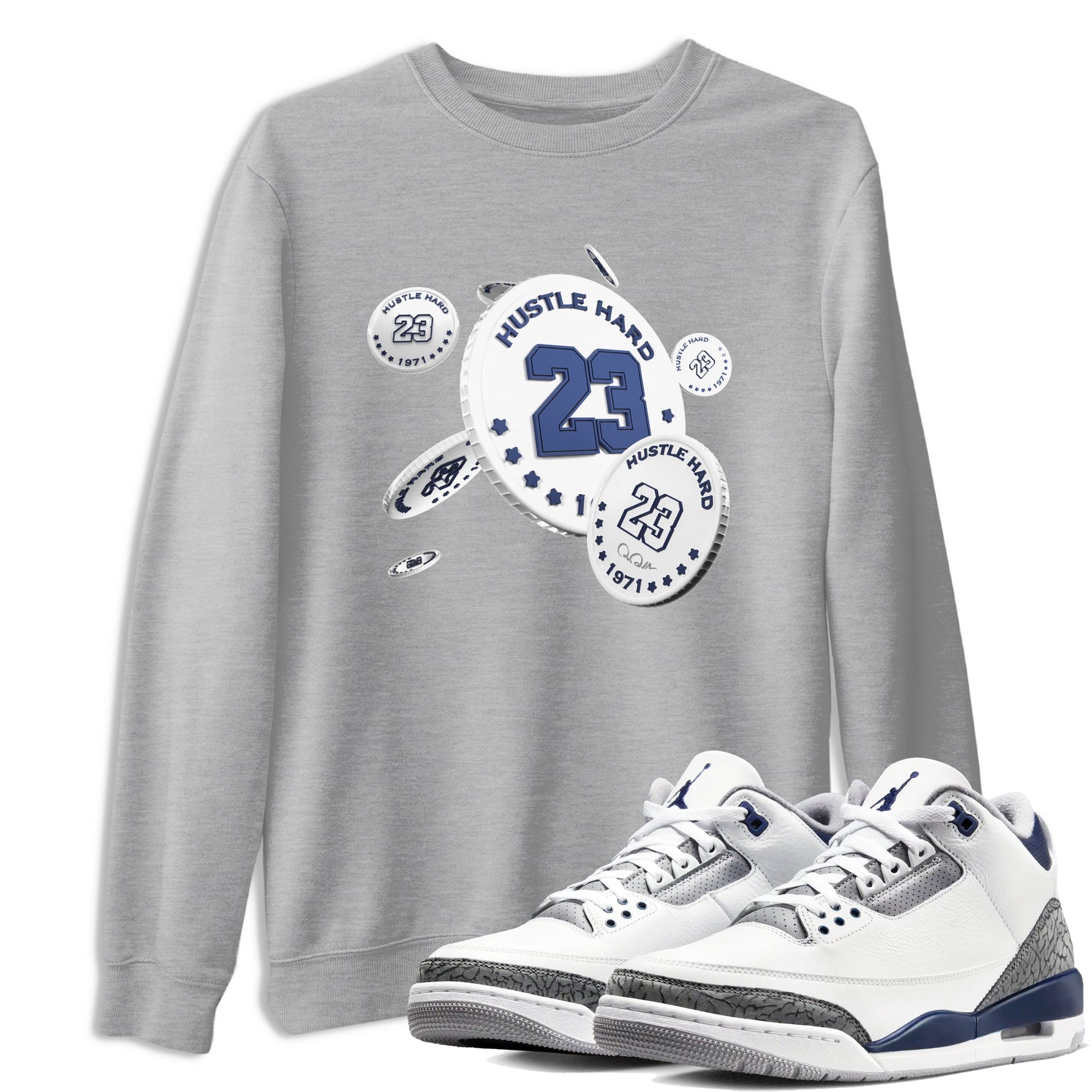 3s Midnight Navy shirt to match jordans Coin Drop sneaker tees AJ3 Midnight Navy SNRT Sneaker Release Tees unisex cotton Heather Grey 1 crew neck shirt