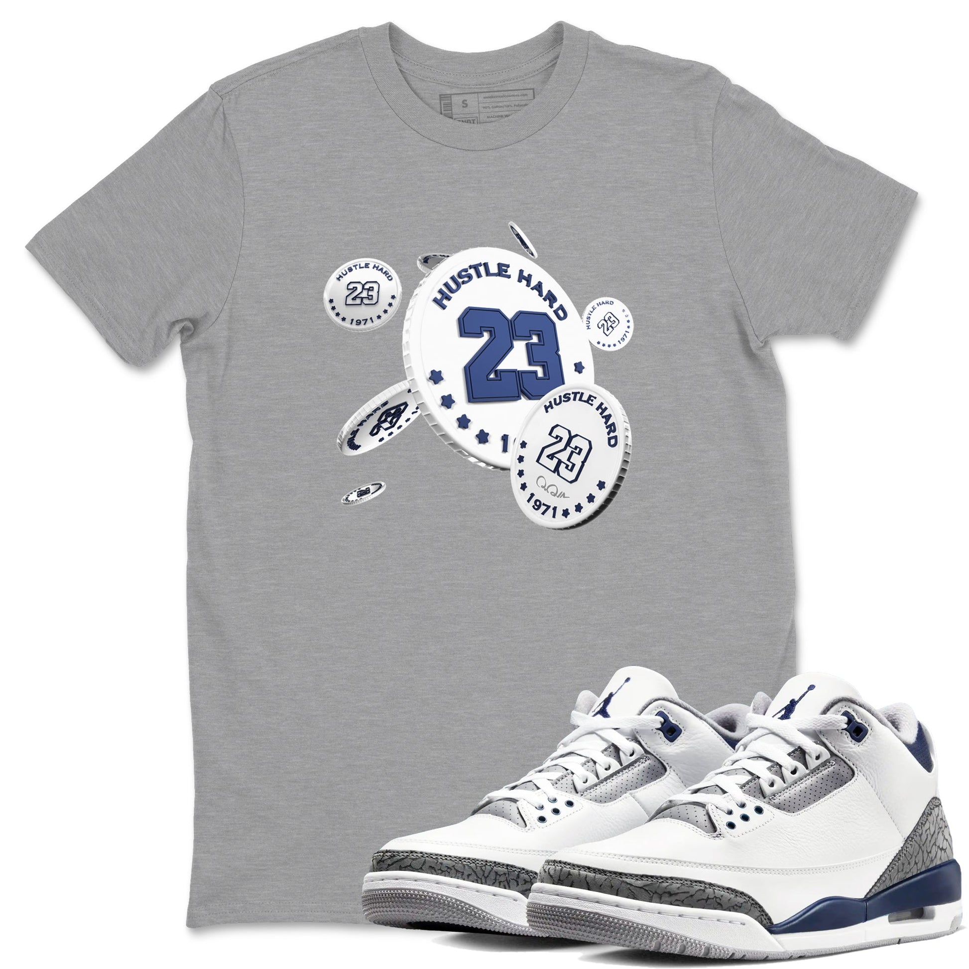 3s Midnight Navy shirt to match jordans Coin Drop sneaker tees AJ3 Midnight Navy SNRT Sneaker Release Tees unisex cotton Heather Grey 1 crew neck shirt