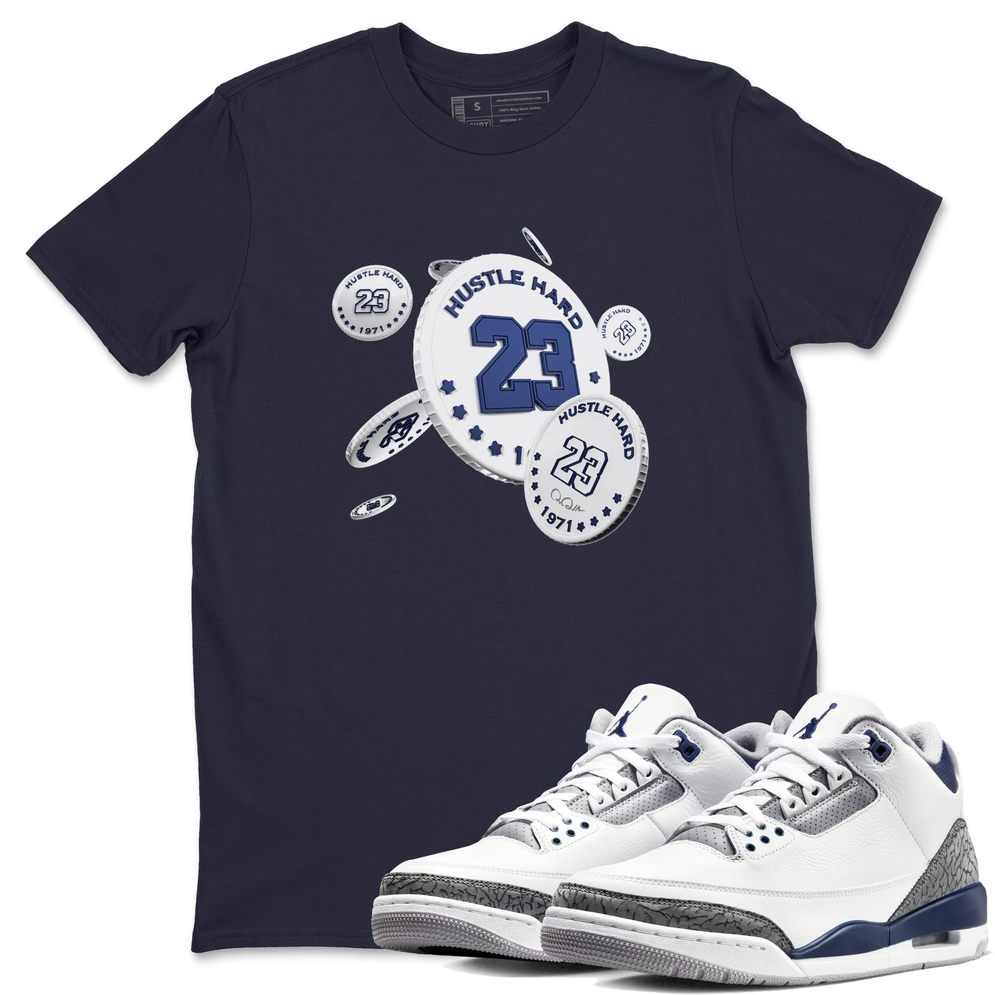 3s Midnight Navy shirt to match jordans Coin Drop sneaker tees AJ3 Midnight Navy SNRT Sneaker Release Tees unisex cotton Navy 1 crew neck shirt