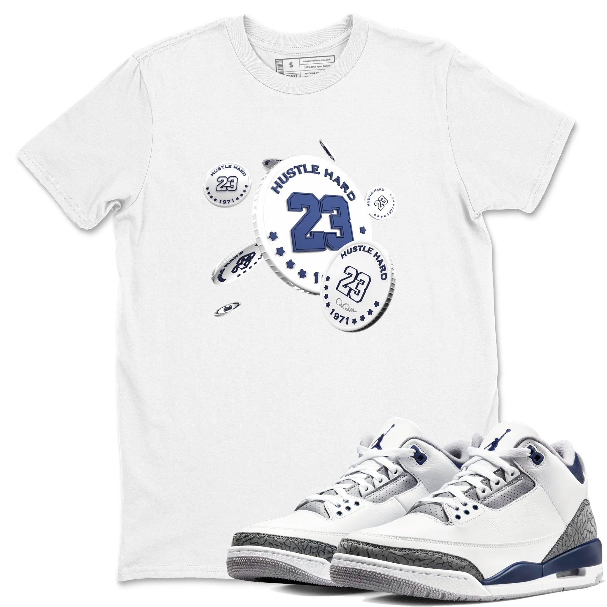 3s Midnight Navy shirt to match jordans Coin Drop sneaker tees AJ3 Midnight Navy SNRT Sneaker Release Tees unisex cotton White 1 crew neck shirt