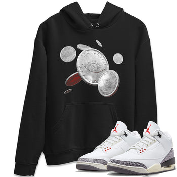 Air Jordan 3 White Cement Sneaker Match Tees Coin Drop Sneaker Tees AJ3 White Cement Sneaker Release Tees Unisex Shirts Black 1
