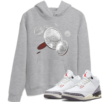 Air Jordan 3 White Cement Sneaker Match Tees Coin Drop Sneaker Tees AJ3 White Cement Sneaker Release Tees Unisex Shirts Heather Grey 1