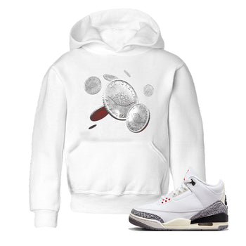 Air Jordan 3 White Cement Sneaker Match Tees Coin Drop Sneaker Tees AJ3 White Cement Sneaker Release Tees Kids Shirts White 1