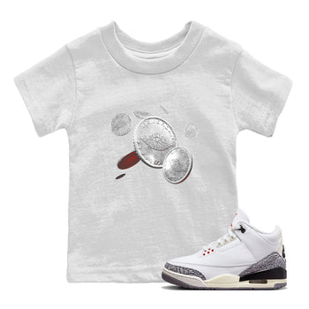 Air Jordan 3 White Cement Sneaker Match Tees Coin Drop Sneaker Tees AJ3 White Cement Sneaker Release Tees Kids Shirts White 1