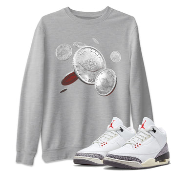 Air Jordan 3 White Cement Sneaker Match Tees Coin Drop Sneaker Tees AJ3 White Cement Sneaker Release Tees Unisex Shirts Heather Grey 1