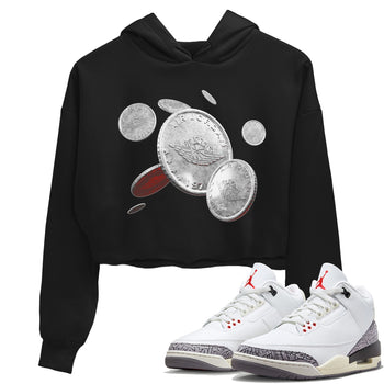 Air Jordan 3 White Cement Sneaker Match Tees Coin Drop Sneaker Tees AJ3 White Cement Sneaker Release Tees Women's Shirts Black 1