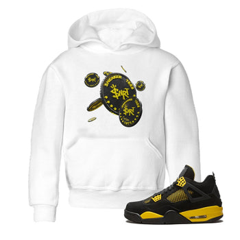 Air Jordan 4 Thunder Sneaker Match Tees Coin Drop Sneaker Tees AJ4 Thunder Jumpman Sneaker Release Tees Kids Shirts White 1