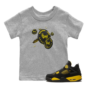 Air Jordan 4 Thunder Sneaker Match Tees Coin Drop Sneaker Tees AJ4 Thunder Jumpman Sneaker Release Tees Kids Shirts Heather Grey 1