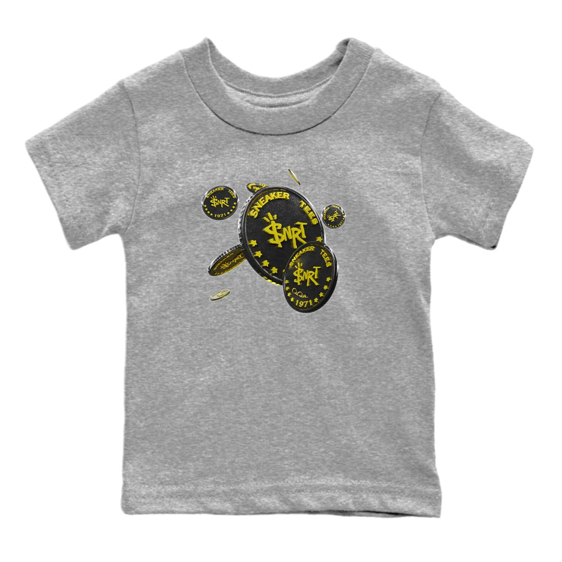 Air Jordan 4 Thunder Sneaker Match Tees Coin Drop Sneaker Tees AJ4 Thunder Jumpman Sneaker Release Tees Kids Shirts Heather Grey 2