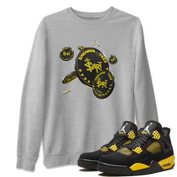 Air Jordan 4 Thunder Sneaker Match Tees Coin Drop Sneaker Tees AJ4 Thunder Jumpman Sneaker Release Tees Unisex Shirts Heather Grey 1