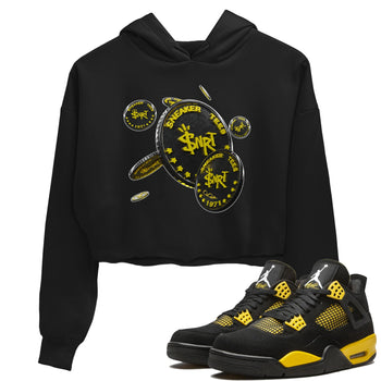 Air Jordan 4 Thunder Sneaker Match Tees Coin Drop Sneaker Tees AJ4 Thunder Jumpman Sneaker Release Tees Women's Shirts Black 1