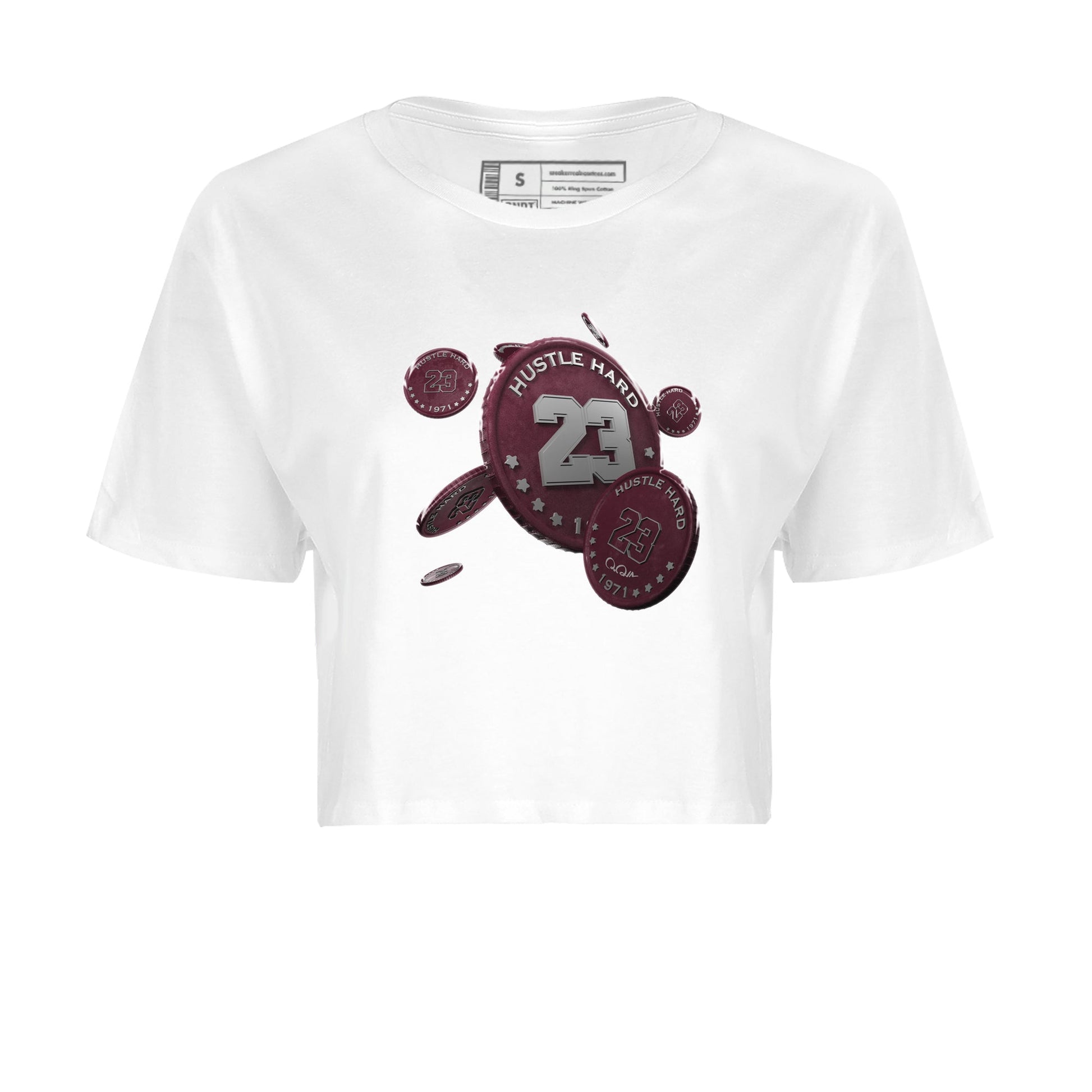 Air Jordan 5 Burgundy Sneaker Match Tees Coin Drop Sneaker Tees AJ5 Burgundy Sneaker Release Tees Women's Shirts White 2