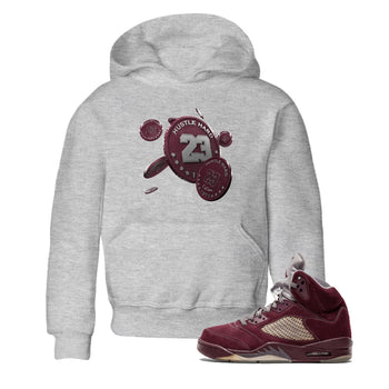 Air Jordan 5 Burgundy Sneaker Match Tees Coin Drop Sneaker Tees AJ5 Burgundy Sneaker Release Tees Kids Shirts Heather Grey 1