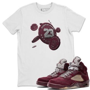 Air Jordan 5 Burgundy Sneaker Match Tees Coin Drop Sneaker Tees AJ5 Burgundy Sneaker Release Tees Unisex Shirts White 1