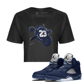 Air Jordan 5 Georgetown Sneaker Match Tees Coin Drop Sneaker Tees AJ5 Georgetown Sneaker Release Tees Women's Shirts Black 1
