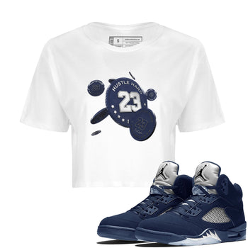 Air Jordan 5 Georgetown Sneaker Match Tees Coin Drop Sneaker Tees AJ5 Georgetown Sneaker Release Tees Women's Shirts White 1