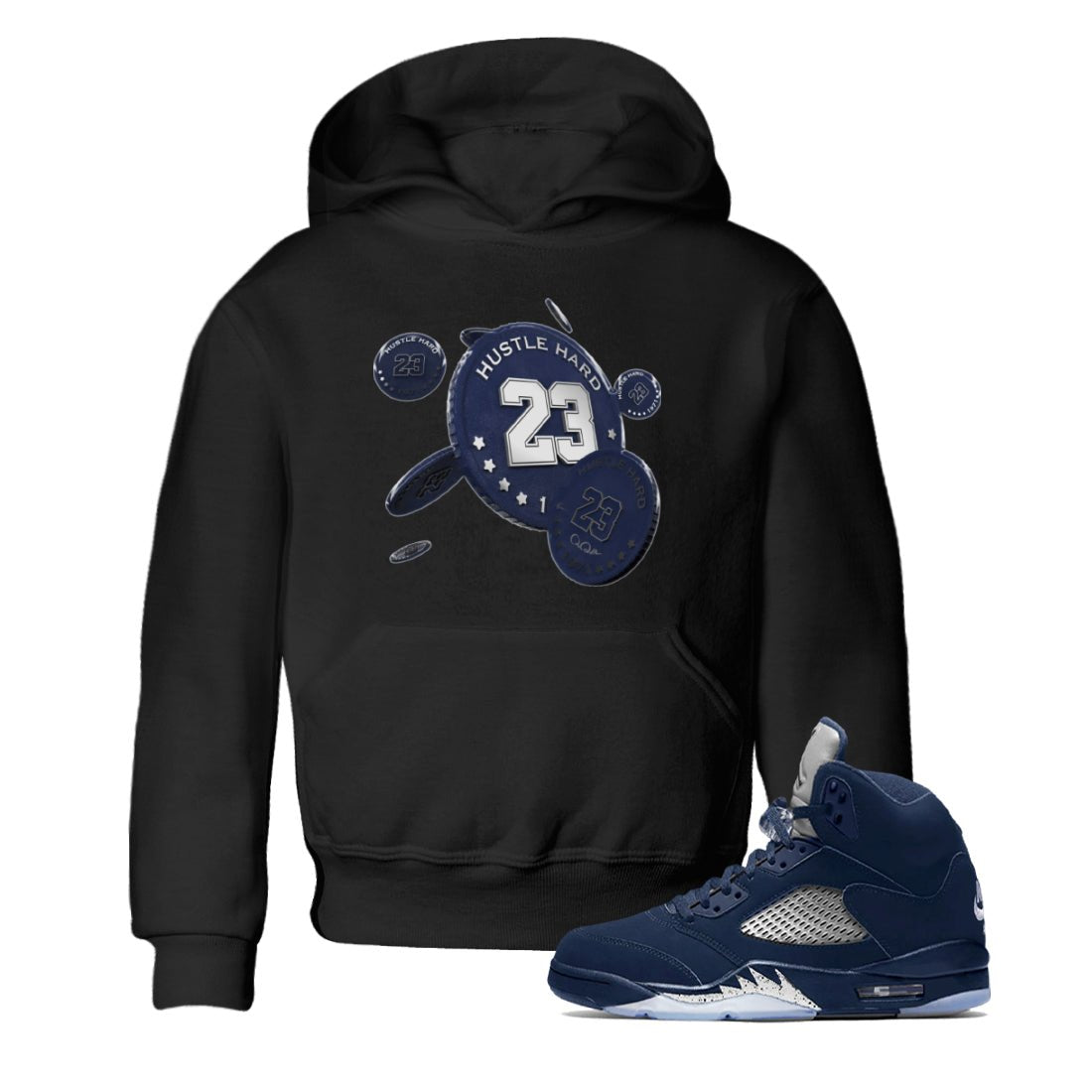 Air Jordan 5 Georgetown Sneaker Match Tees Coin Drop Sneaker Tees AJ5 Georgetown Sneaker Release Tees Kids Shirts Black 1
