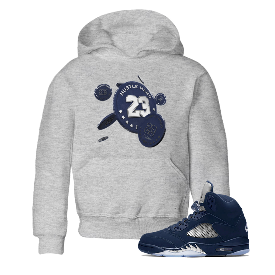 Air Jordan 5 Georgetown Sneaker Match Tees Coin Drop Sneaker Tees AJ5 Georgetown Sneaker Release Tees Kids Shirts Heather Grey 1