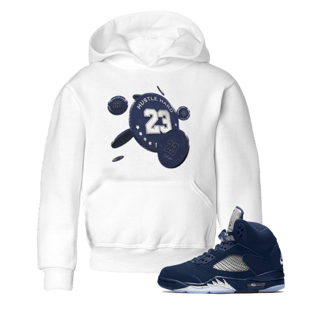 Air Jordan 5 Georgetown Sneaker Match Tees Coin Drop Sneaker Tees AJ5 Georgetown Sneaker Release Tees Kids Shirts White 1