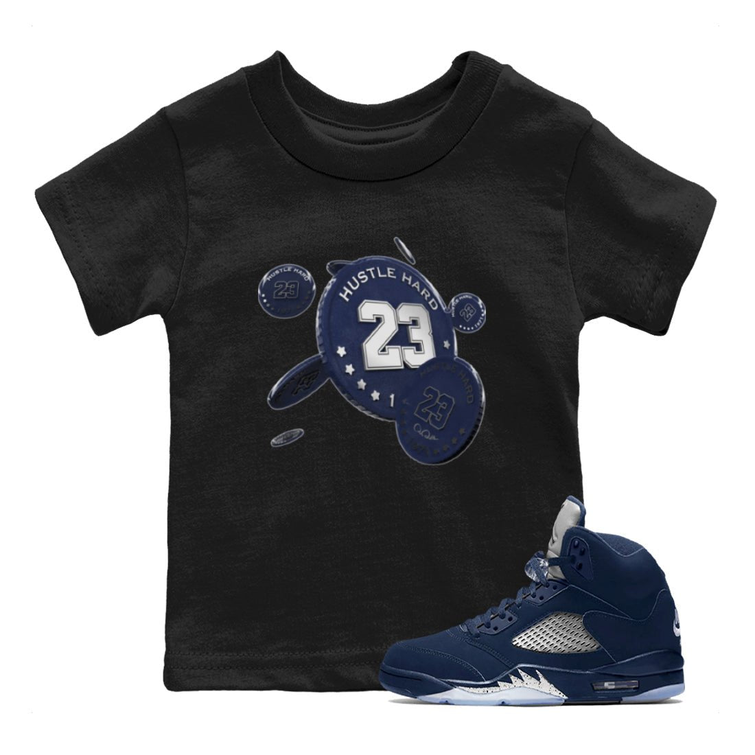 Air Jordan 5 Georgetown Sneaker Match Tees Coin Drop Sneaker Tees AJ5 Georgetown Sneaker Release Tees Kids Shirts Black 1