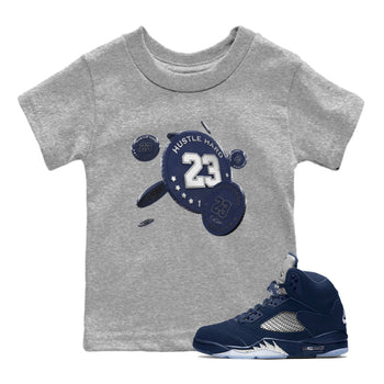 Air Jordan 5 Georgetown Sneaker Match Tees Coin Drop Sneaker Tees AJ5 Georgetown Sneaker Release Tees Kids Shirts Heather Grey 1
