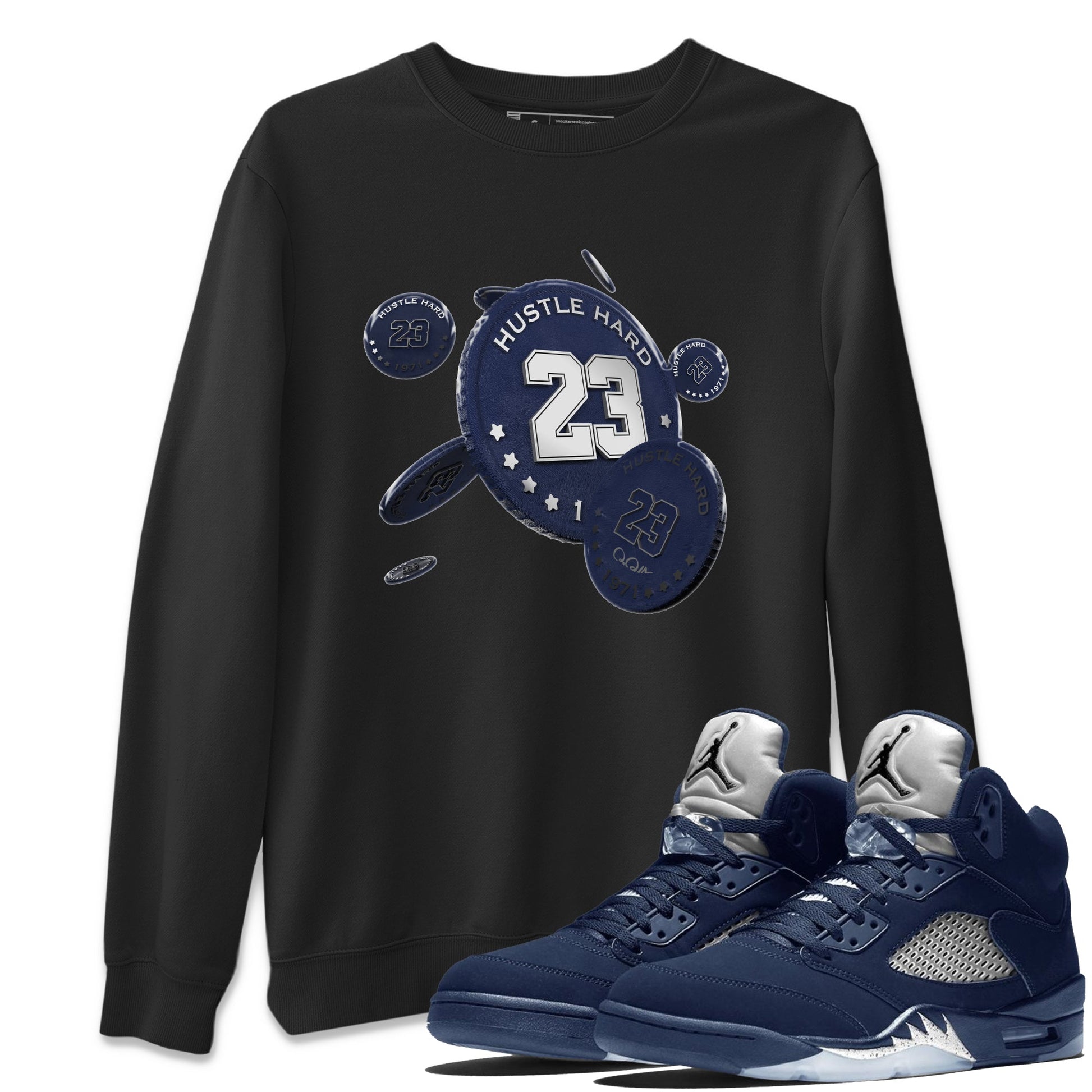 Air Jordan 5 Georgetown Sneaker Match Tees Coin Drop Sneaker Tees AJ5 Georgetown Sneaker Release Tees Unisex Shirts Black 1