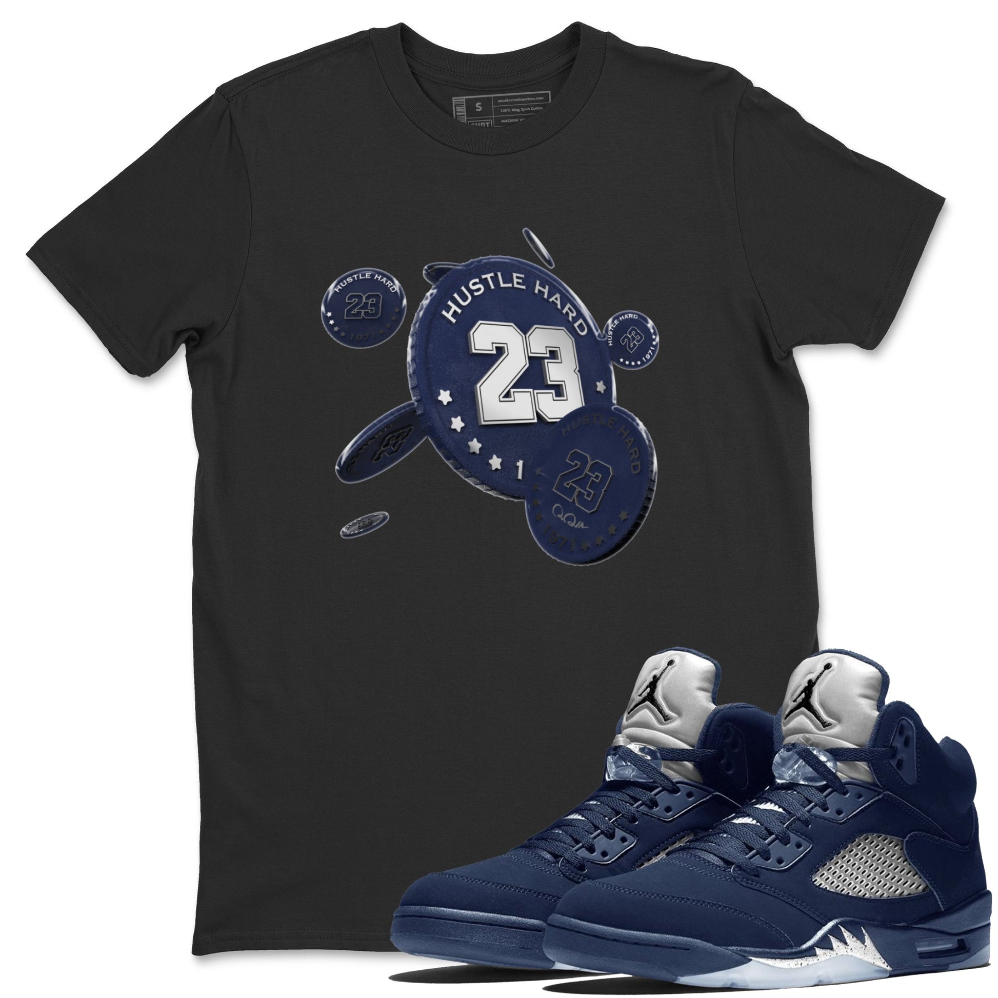 Air Jordan 5 Georgetown Sneaker Match Tees Coin Drop Sneaker Tees AJ5 Georgetown Sneaker Release Tees Unisex Shirts Black 1