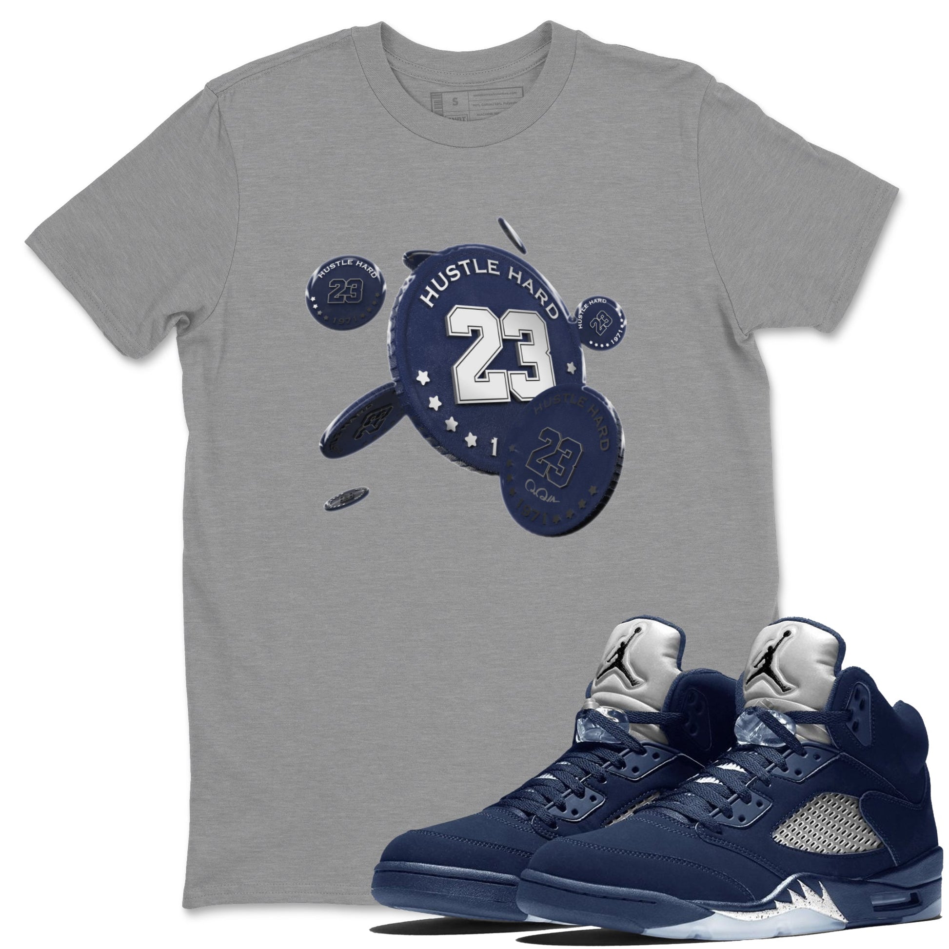 Air Jordan 5 Georgetown Sneaker Match Tees Coin Drop Sneaker Tees AJ5 Georgetown Sneaker Release Tees Unisex Shirts Heather Grey 1