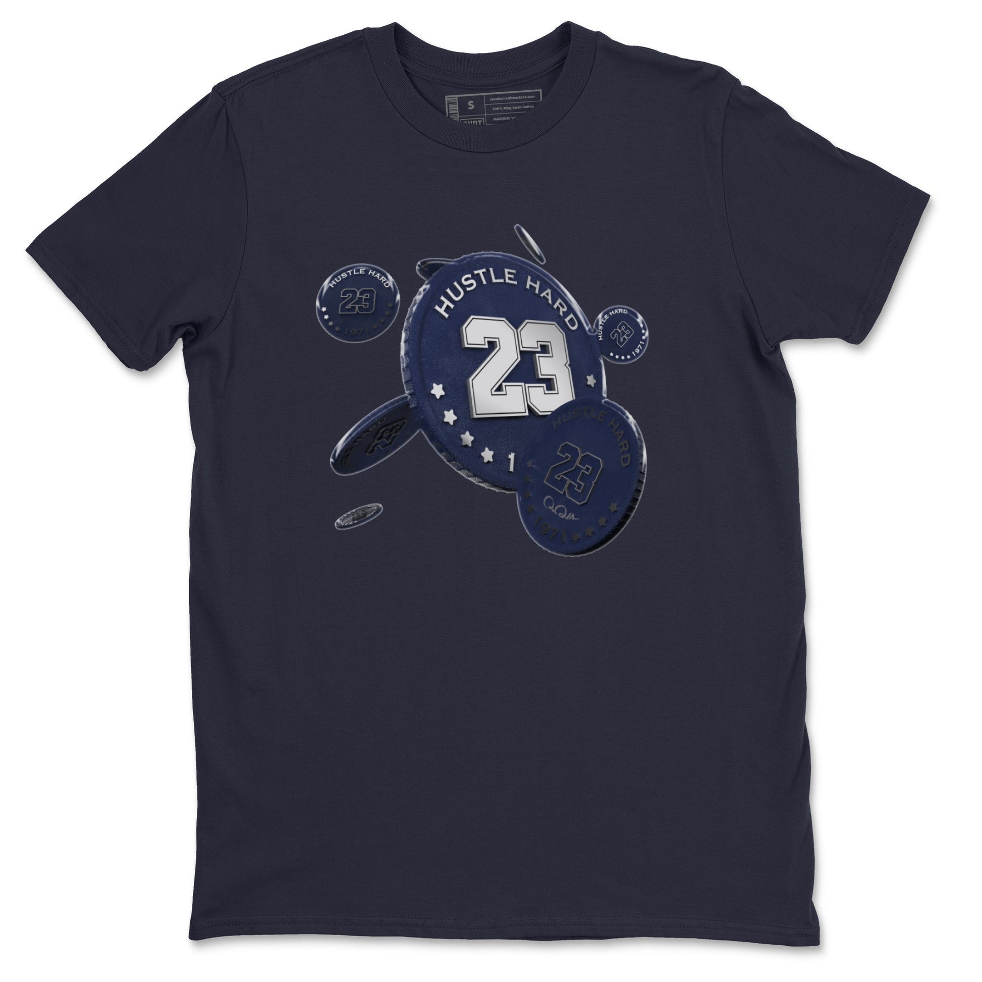 Air Jordan 5 Georgetown Sneaker Match Tees Coin Drop Sneaker Tees AJ5 Georgetown Sneaker Release Tees Unisex Shirts Navy 2