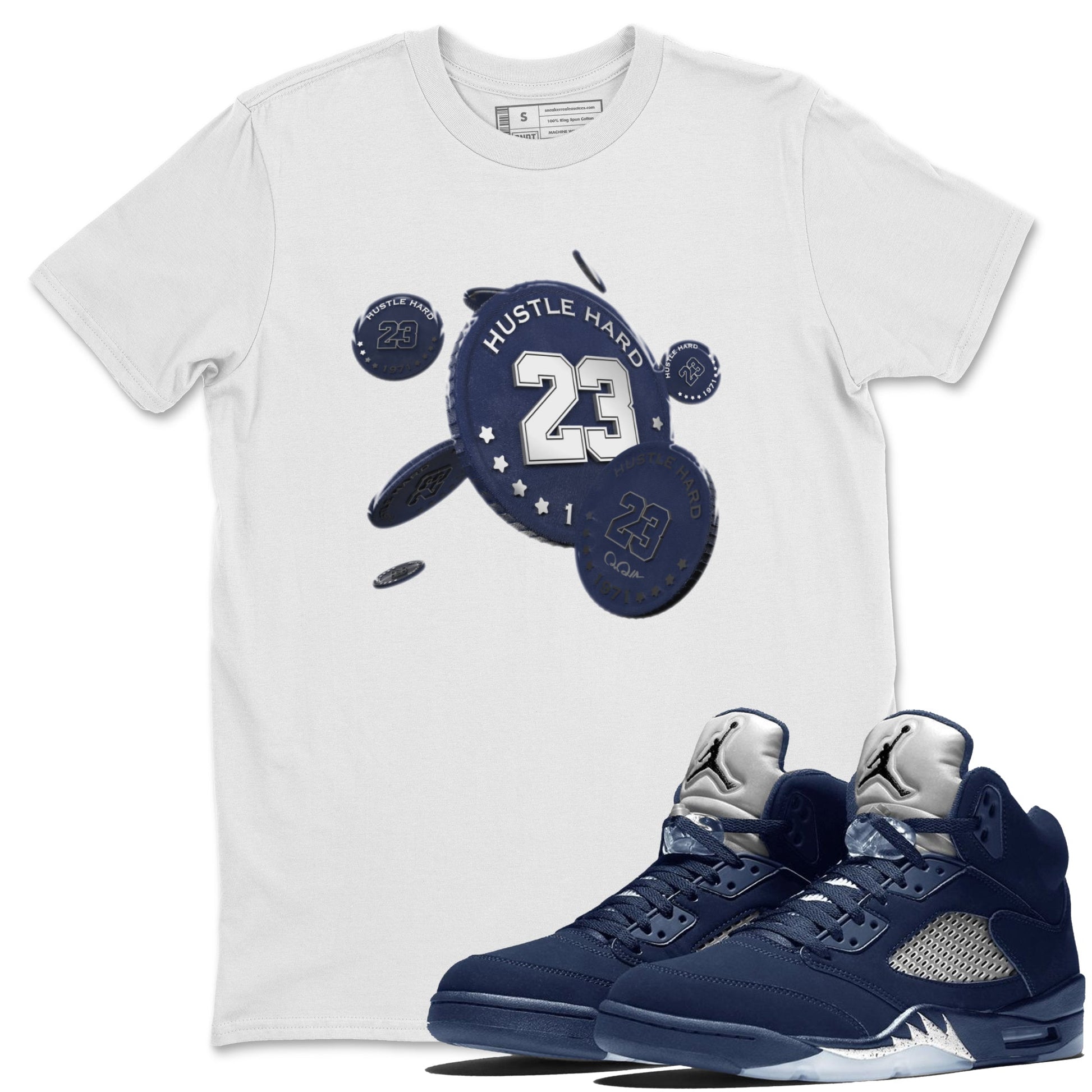 Air Jordan 5 Georgetown Sneaker Match Tees Coin Drop Sneaker Tees AJ5 Georgetown Sneaker Release Tees Unisex Shirts White 1