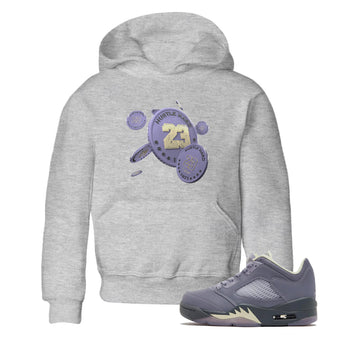 Air Jordan 5 Indigo Haze Sneaker Match Tees Coin Drop Sneaker Tees AJ5 Indigo Haze Sneaker Release Tees Kids Shirts Heather Grey 1