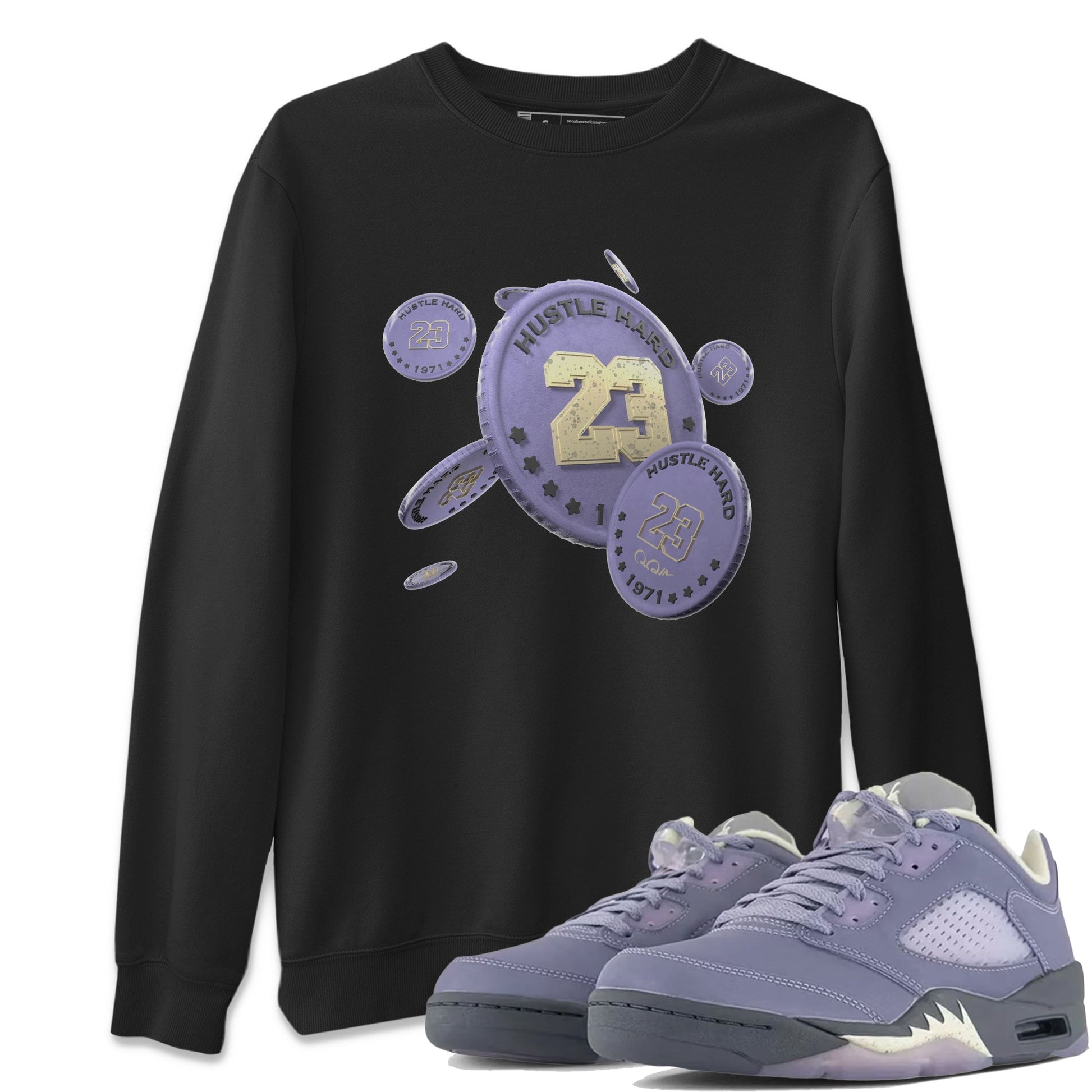 Air Jordan 5 Indigo Haze Sneaker Match Tees Coin Drop Sneaker Tees AJ5 Indigo Haze Sneaker Release Tees Unisex Shirts Black 1