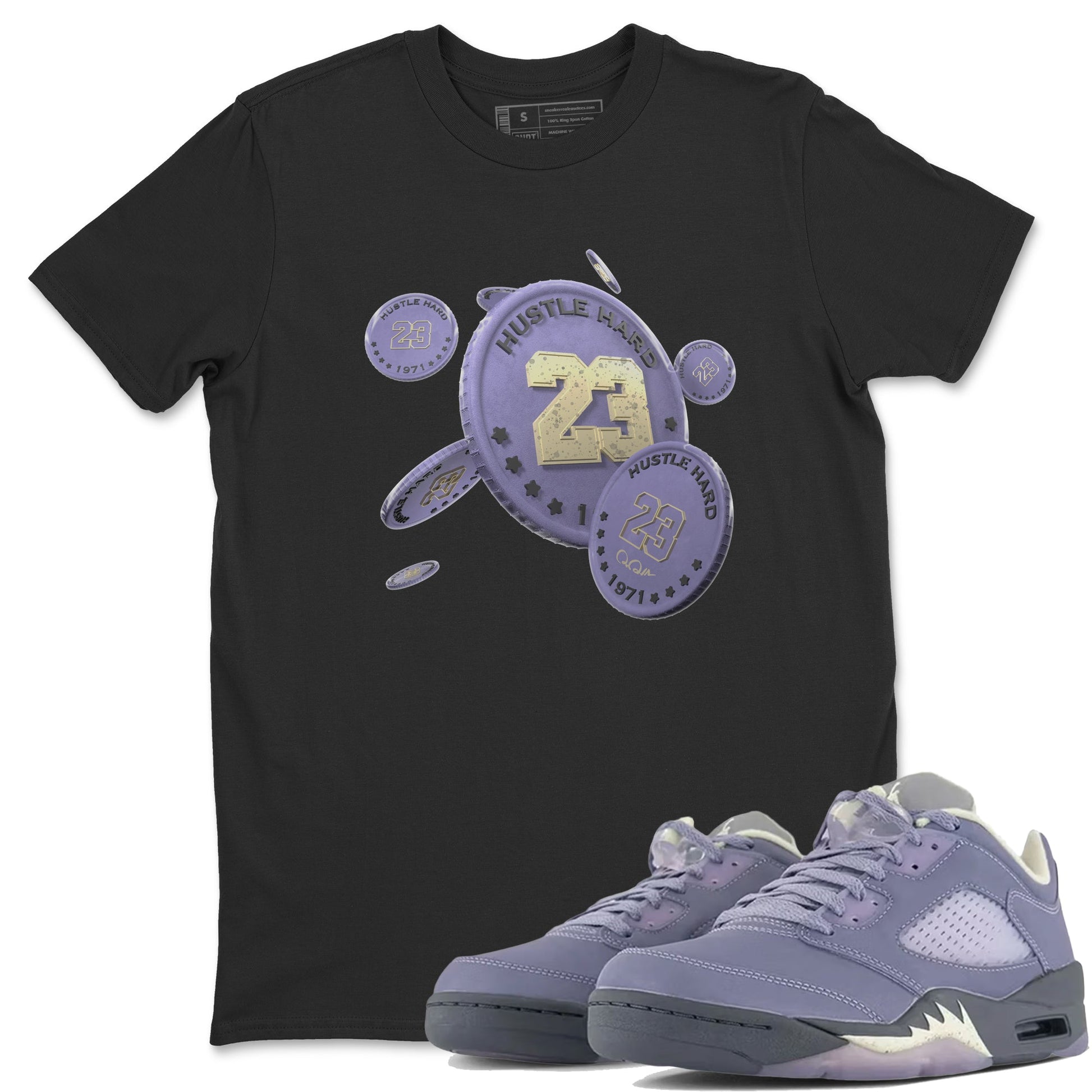 Air Jordan 5 Indigo Haze Sneaker Match Tees Coin Drop Sneaker Tees AJ5 Indigo Haze Sneaker Release Tees Unisex Shirts Black 1