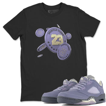 Air Jordan 5 Indigo Haze Sneaker Match Tees Coin Drop Sneaker Tees AJ5 Indigo Haze Sneaker Release Tees Unisex Shirts Black 1