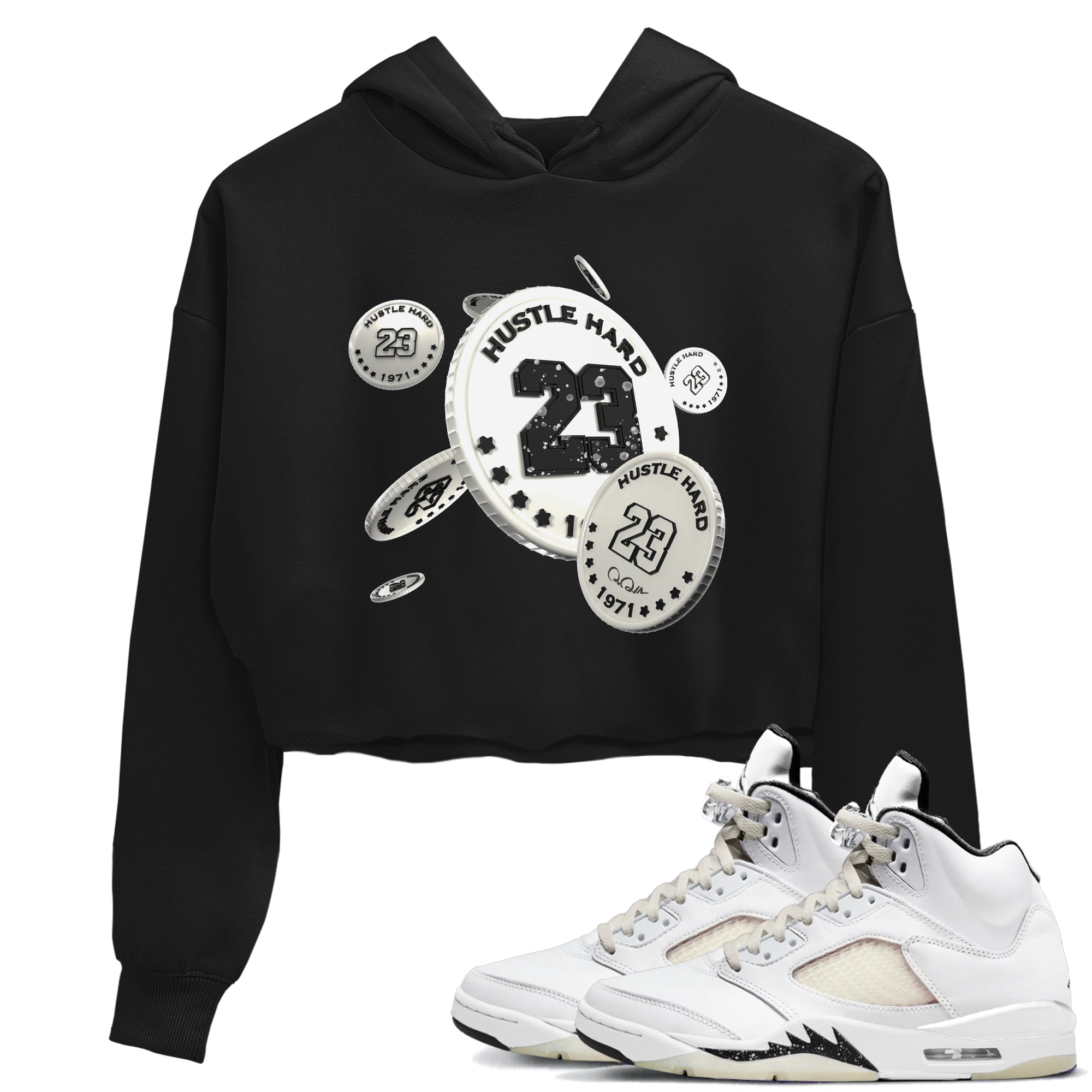 5s Sail shirt to match jordans Coin Drop sneaker tees Air Jordan 5 Sail SNRT Sneaker Release Tees Black 1 crop length shirt