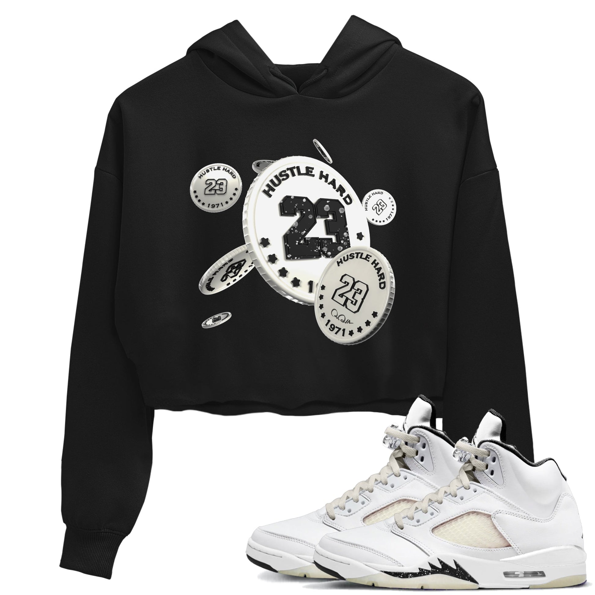 5s Sail shirt to match jordans Coin Drop sneaker tees Air Jordan 5 Sail SNRT Sneaker Release Tees Black 1 crop length shirt