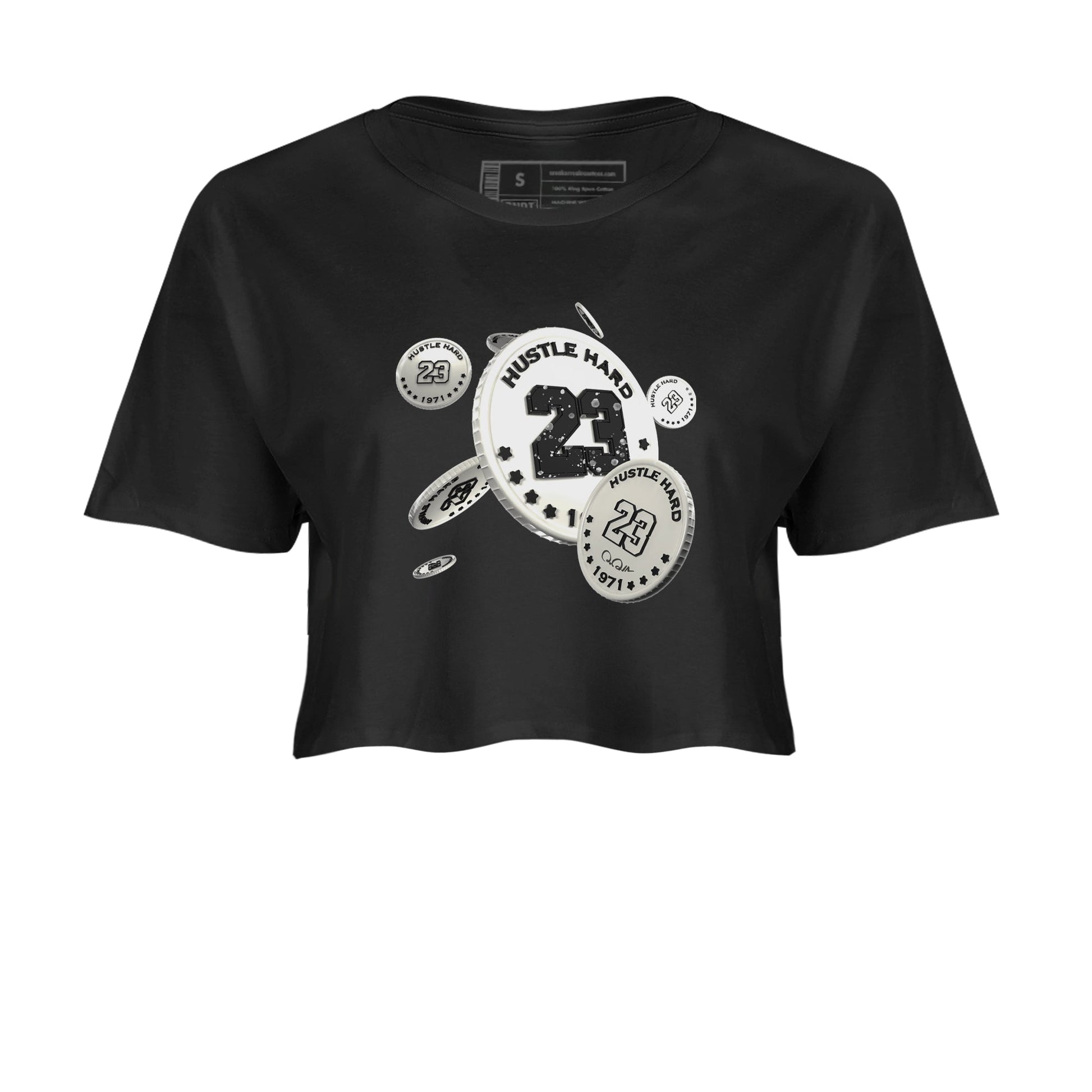 5s Sail shirt to match jordans Coin Drop sneaker tees Air Jordan 5 Sail SNRT Sneaker Release Tees Black 2 crop length shirt