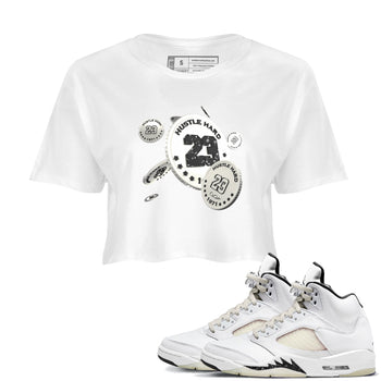 5s Sail shirt to match jordans Coin Drop sneaker tees Air Jordan 5 Sail SNRT Sneaker Release Tees White 1 crop length shirt