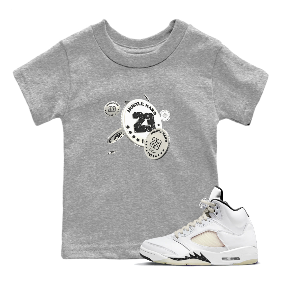 5s Sail shirt to match jordans Coin Drop sneaker tees Air Jordan 5 Sail SNRT sneaker release tees baby toddler Heather Grey 1 cotton Shirt