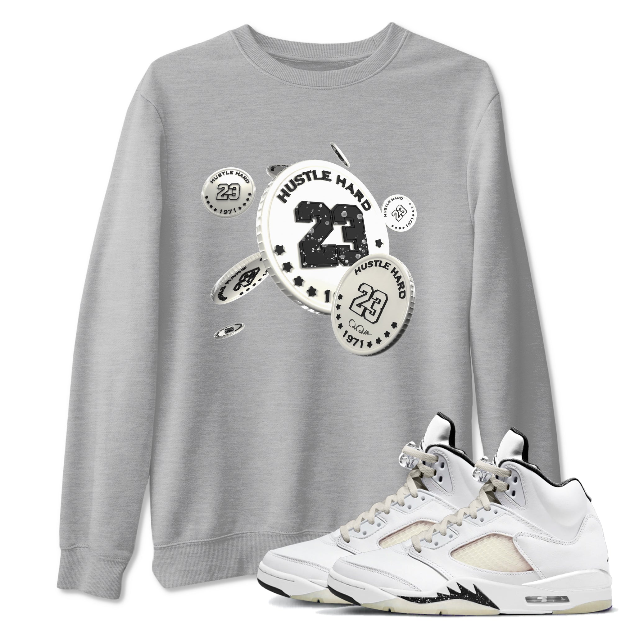 5s Sail shirt to match jordans Coin Drop sneaker tees Air Jordan 5 Sail SNRT Sneaker Release Tees unisex cotton Heather Grey 1 crew neck shirt