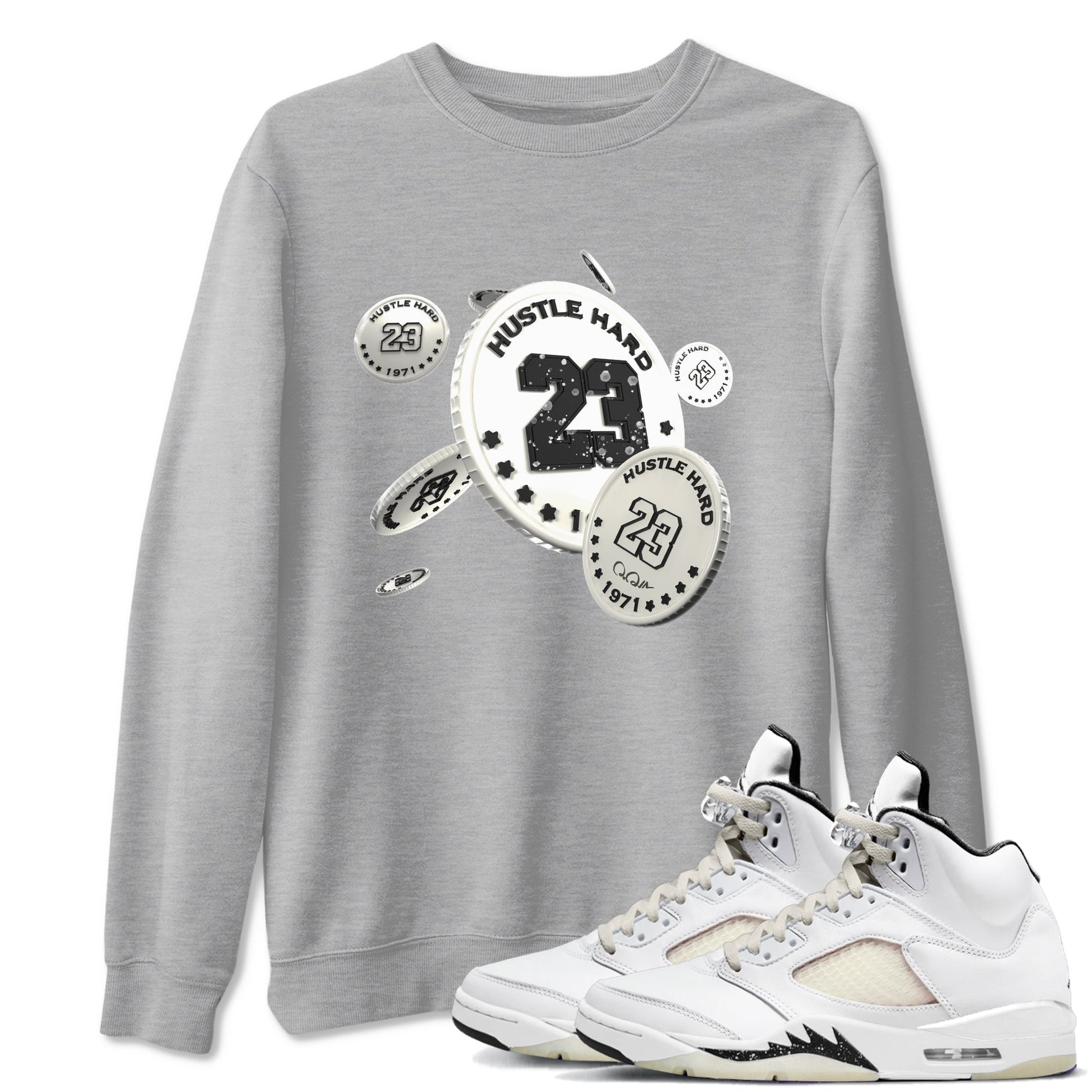 5s Sail shirt to match jordans Coin Drop sneaker tees Air Jordan 5 Sail SNRT Sneaker Release Tees unisex cotton Heather Grey 1 crew neck shirt